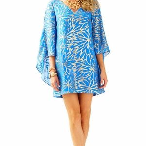 Lilly Pulitzer Blue and Gold Cape Dress New w Tags